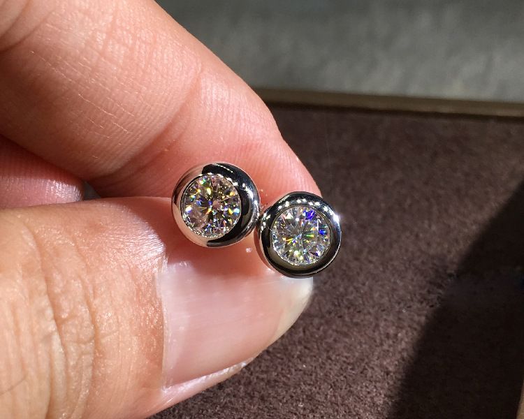 Nuovi orecchini a bottone in argento placcato S con zirconi bianchi taglio rotondo in oro rosa 14 carati_voghion.com