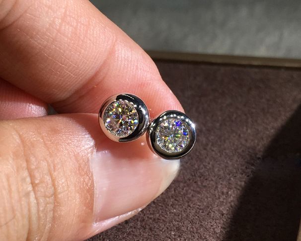 Nuovi orecchini a bottone in argento placcato S con zirconi bianchi taglio rotondo in oro rosa 14 carati_voghion.com