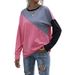Carefully Selected Early Autumn Loose Pink Patchwork Round Neck Long Sleeve Base Sweatshirt For Women_voghion.com