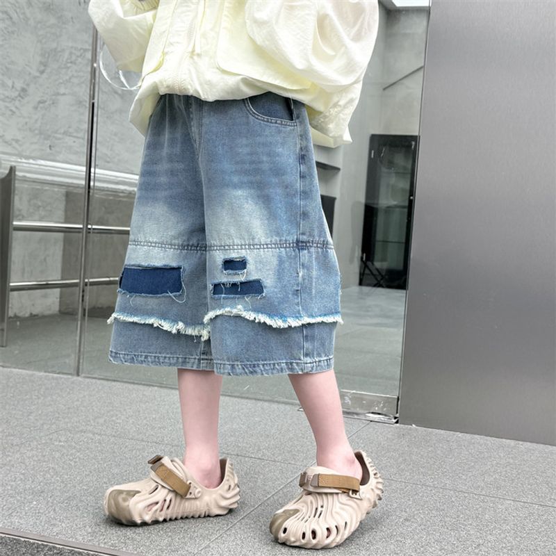 ​​Kids' Stretch Waist Denim Shorts - Soft Cotton 5-Inch Shorts For Boys & Girls (120-170cm) | Breathable Playtime Shorts | British Style Casual Wear​​_voghion.com