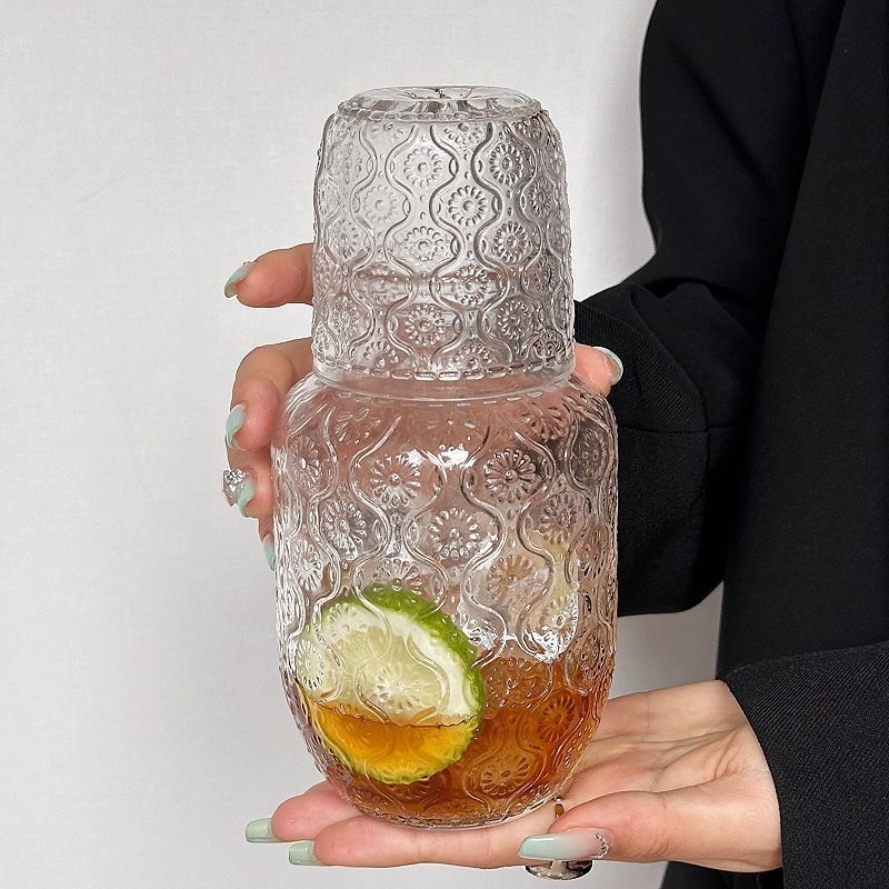 High-End Feel Pot One Relief Teapot Begonia Flower Cold Water Pitcher Ins Style High-Value Juice Glass Cup_voghion.com