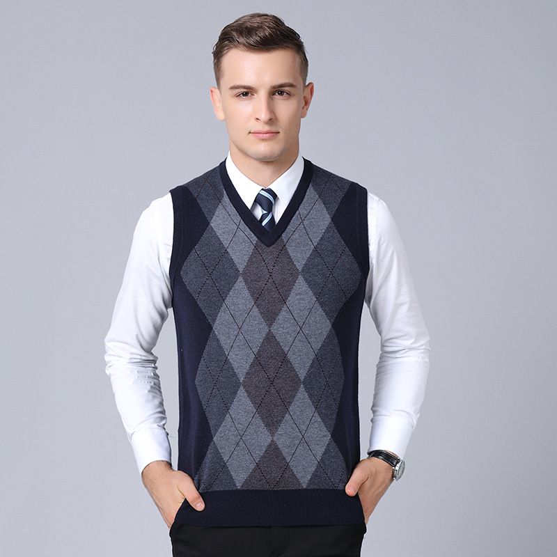 ​​Ärmellose Pullunderweste aus Wollmischung für Herren – Strickpullover mit V-Ausschnitt für Herbst und Winter, schmale Passform, Farbblockdesign, Freizeitkleidung​​_voghion.com