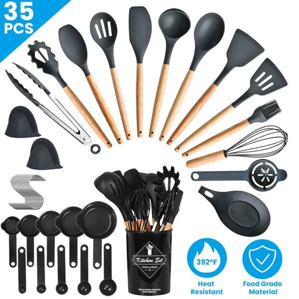 35Pcs Kitchen Cooking Utensils Set Spatula Set Baking Utensil Set Kitchen Accessories Necessities With Holder Egg Whisk Separator Tong Turner Spoons_voghion.com