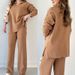 Women's Solid Color Fashion Collar Sweater Loose Casual Two-piece Set_voghion.com