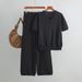 Audday Fashion For Women V-neck Loose Split Knit Top Two-piece Set High Waist Draped Straight-leg Casual Pants_voghion.com
