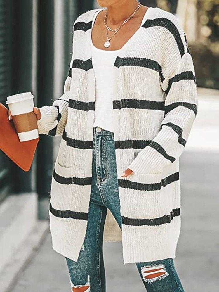 Women's knitted cardigan sweater casual solid color coat large size sweater coat_voghion.com