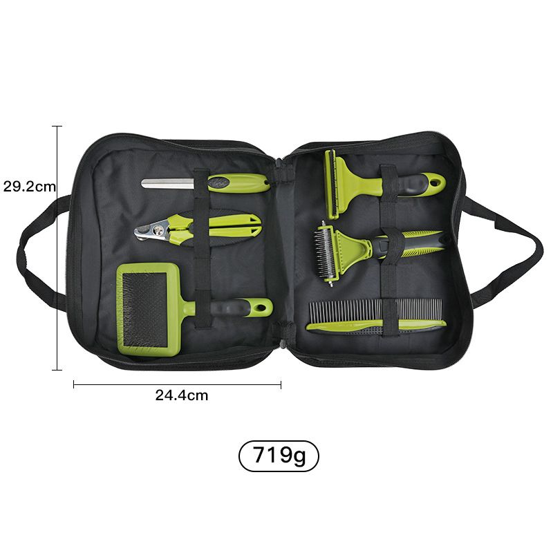 Husdjurstillbehör med öppen knut, kam med rak rad, nagelklippare, fil, hårklippkniv, hårborttagningskam, rengörings- och skönhetsset med 6 delar_voghion.com