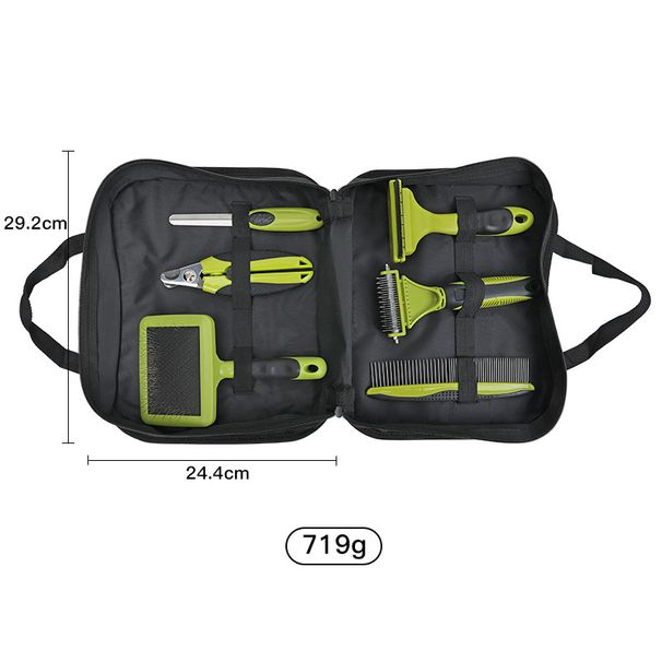 Husdjurstillbehör med öppen knut, kam med rak rad, nagelklippare, fil, hårklippkniv, hårborttagningskam, rengörings- och skönhetsset med 6 delar_voghion.com