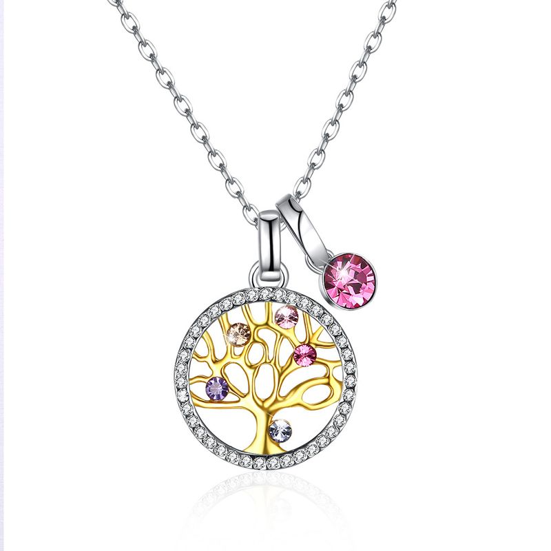 Collana con ciondolo in cristallo con elemento in cristallo da donna, in argento sterling, con albero della vita_voghion.com