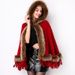 Fur collar hooded shawl cape fringed knitted coat fur cape cardigan_voghion.com