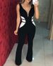 Women's clothing partial contrast color tight sleeveless jumpsuit flared pants_voghion.com