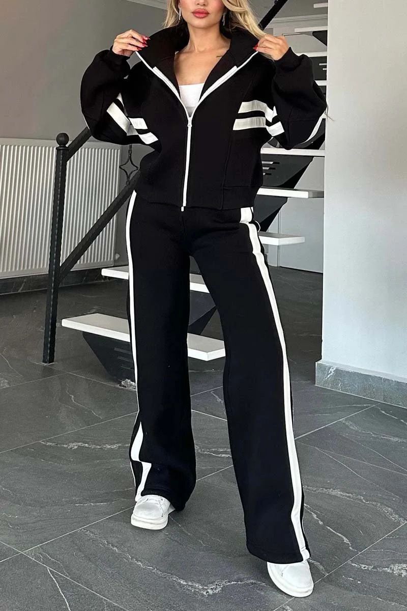 ​Y2K Striped Zip-Up Tracksuit Set – Trendy Polyester Jogger Outfit For Women, S/M/L/XL/2XL/3XL/4XL/5XL​_voghion.com