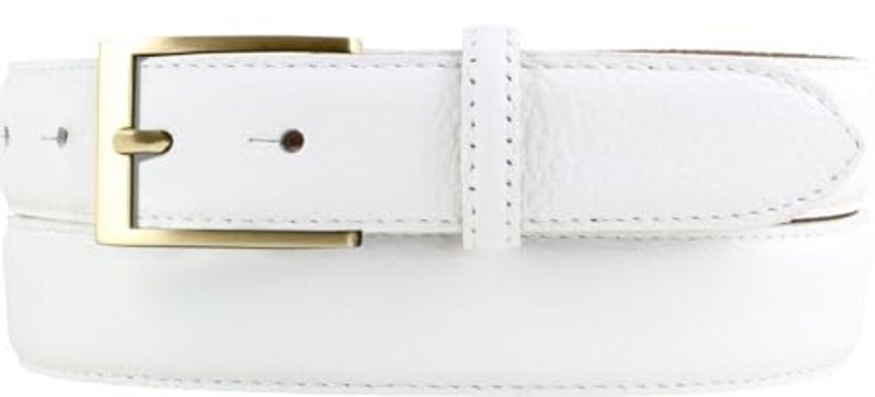 Italian 30mm Wide Mens Suit Trouser Belt Textured Leather Buckle Gold_voghion.com