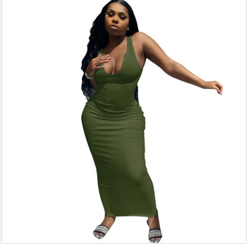 Vêtements pour femmes, nouvelle mode, élastique, sexy, col en U, sans manches, jupe slim, tempérament, en stock_voghion.com