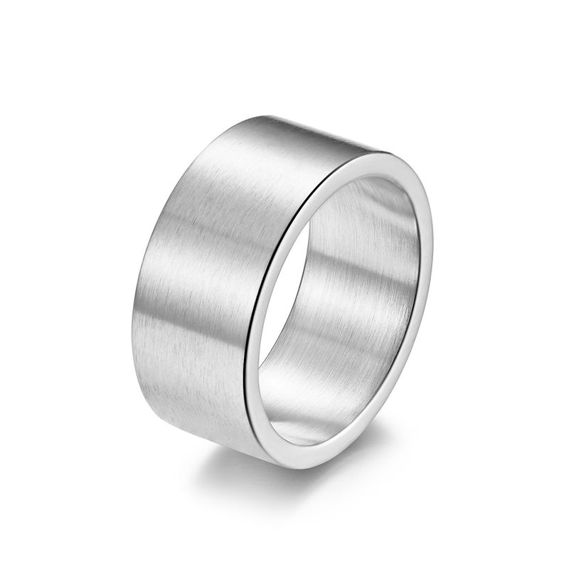 Anello da uomo in acciaio al titanio spazzolato opaco, semplice, piatto, interno ed esterno, largo 10 mm, stile retrò, argento, bracciale hip hop alla moda da uomo_voghion.com
