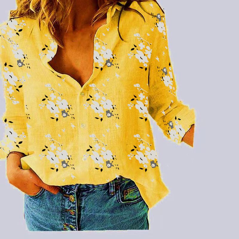 Camicia da donna in lino e cotone, a maniche lunghe, ampia e casual, con stampa nuova primavera 2023_voghion.com