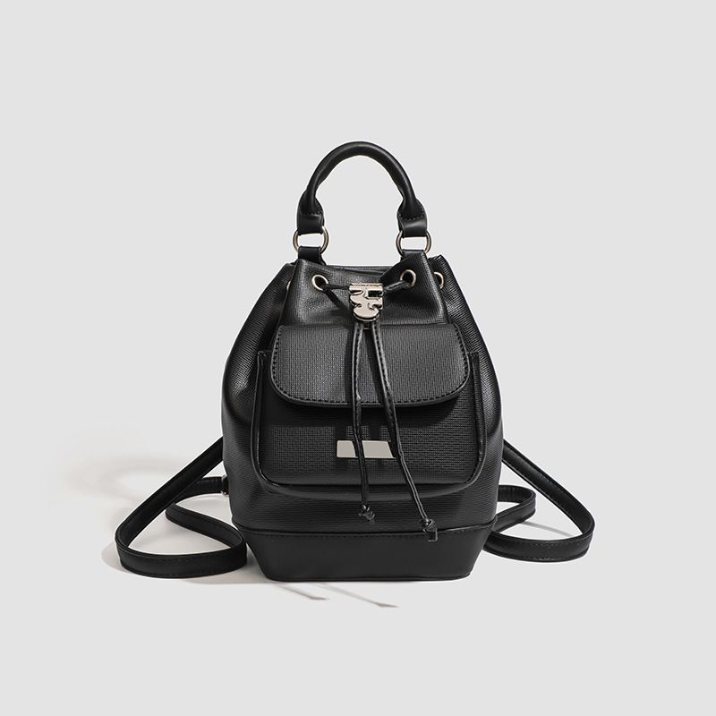 Simple Leisure PU Black Chain Bucket Bag 2025 Spring And Summer New Large Capacity Women's Bags_voghion.com