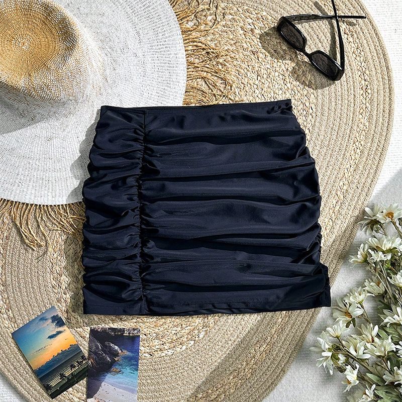 Maillot de bain de couleur unie européen et américain pour femmes, jupe taille haute, bikini sexy, maillot de bain_voghion.com