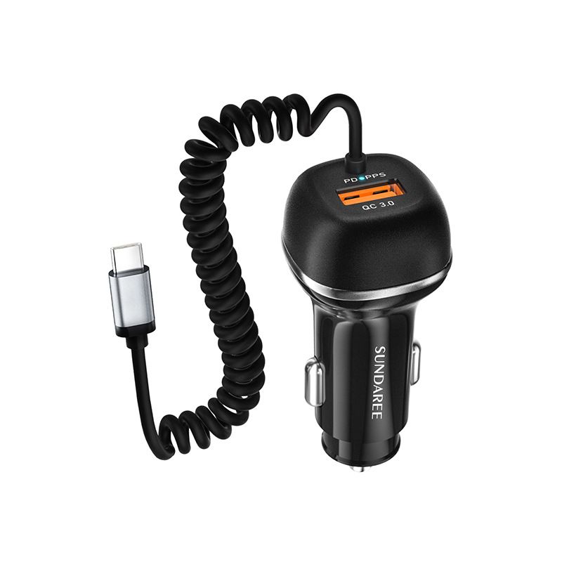 Car charger PD+QC fast charging 1.8m spring telescopic cable car super fast charging car charging head wholesale customization_voghion.com
