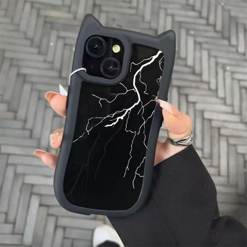 Cat Ears 16 Phone Case 14promax Black And White Lightning 15 Advanced 12/11 Creative 13_voghion.com