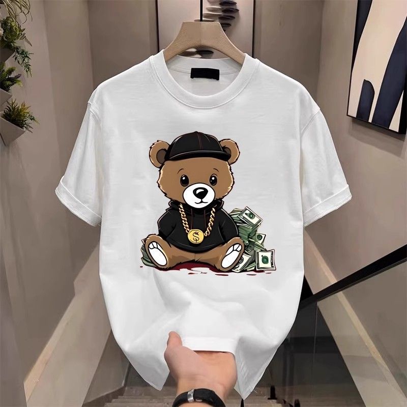 Herrenbekleidung Trendy Kurzarm Ins Reine Baumwolle Sommer Bedrucktes Rundhals-T-Shirt_voghion.com