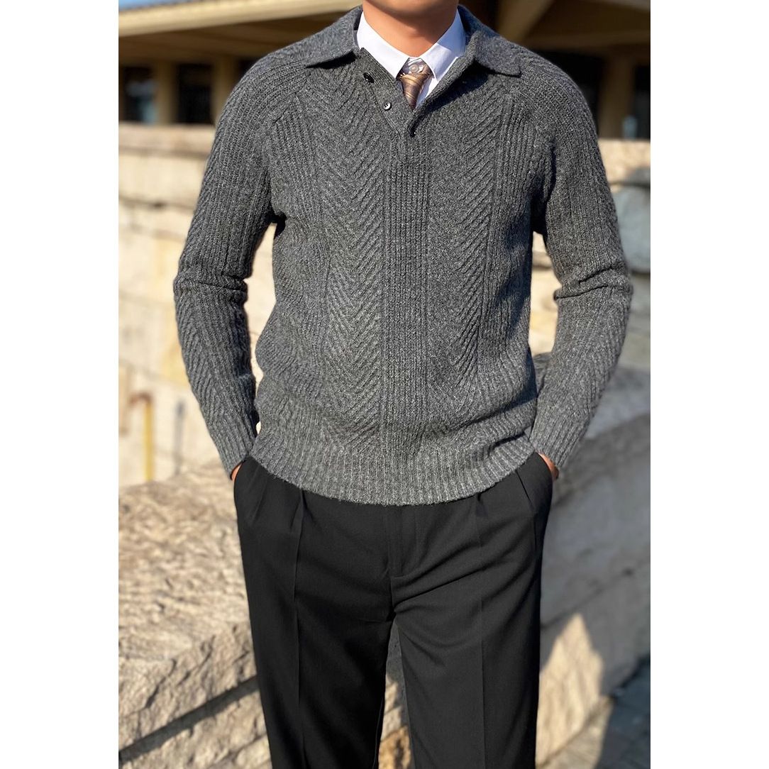 Herrenbekleidung Hemd Revers Pullover Herren Leicht Luxus Business Stil Warm Große Größe_voghion.com