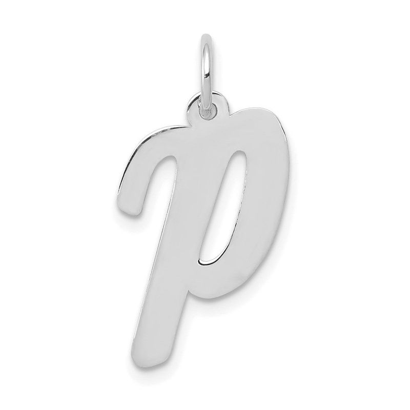 14k White Gold Large Script Letter P Initial Charm_voghion.com