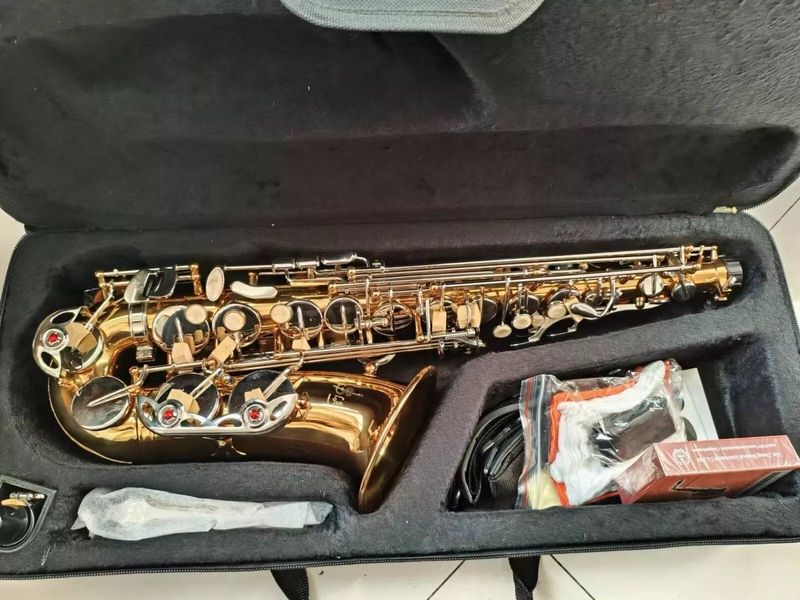 Sax-malli, kultahopea, lakattu E-blom, alttosaksofoni, Eb kotelolla ja lisävarusteilla_voghion.com