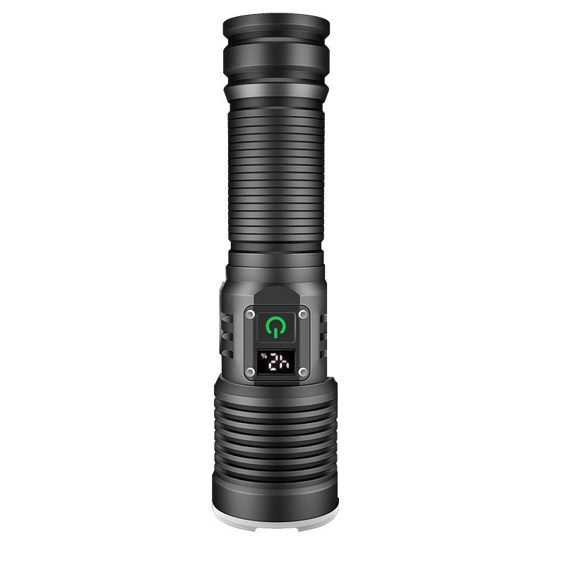 Strong Light LED Flashlight Power Display Telescopic Long Range Flashlight Outdoor Aluminum Alloy Flashlight_voghion.com