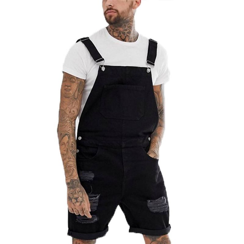 Men's Clothing Retro Men's Denim Ripped Land Edge Shorts One Piece Overalls_voghion.com