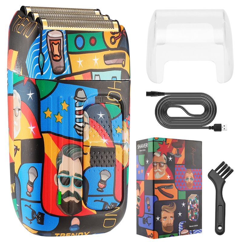 Herren 3 Netz schwimmende Kolben Rasiermesser kreative Graffiti Bart Messer Glatze Hine_voghion.com