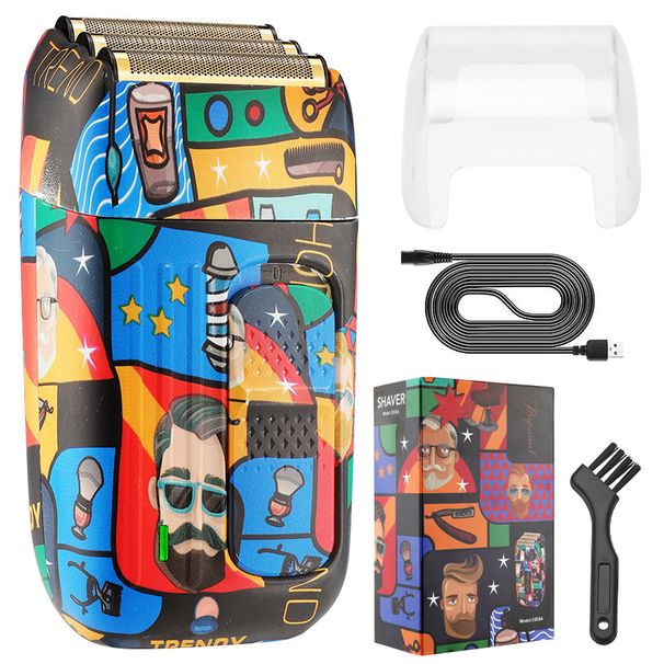 Herren 3 Netz schwimmende Kolben Rasiermesser kreative Graffiti Bart Messer Glatze Hine_voghion.com