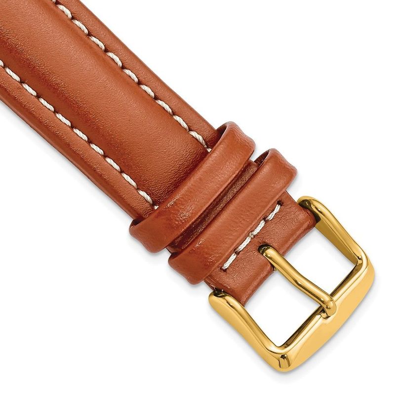 DeBeer 20mm Saddle Brown Oil-tanned Leather With White Stitching And Gold-tone Buckle 7.5 Inch Watch Band_voghion.com