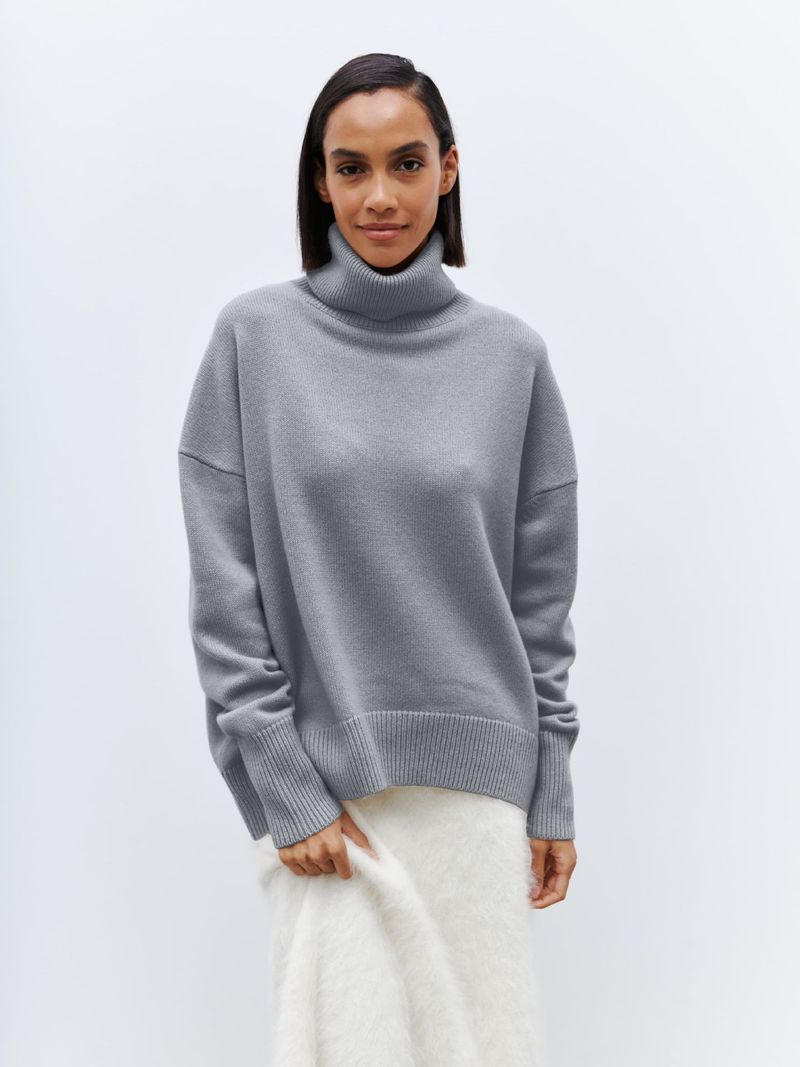 Women's Oversized High Neck Sweater - Anti-Pilling Winter Knitwear, Soft & Warm Turtleneck Pullover, Loose Fit Casual Top_voghion.com