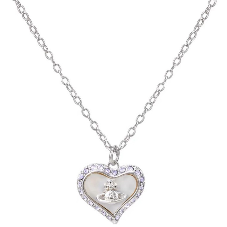 The Empress Dowager's high version of colorful shell heart pendant necklace for women Summer versatile multi-color sweet girl clavicle chain_voghion.com