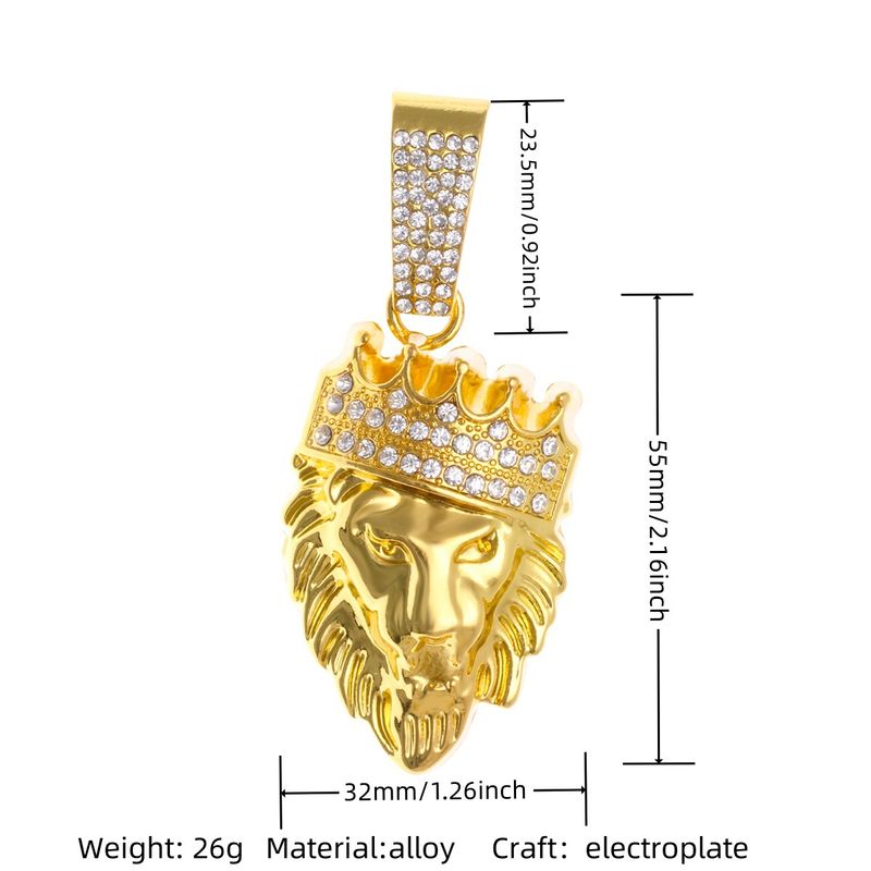 Fashion Hot-Selling Long Necklace Cuban Chain Crown Lion Head Pendant Hip-Hop Trendy Men's Accessories_voghion.com