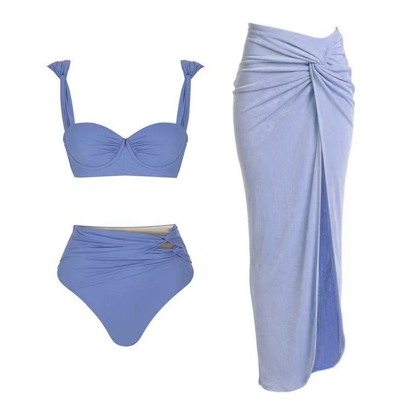 Women's Clothing Solid Color Split Sexy Steel Support Gathered Swimsuit Spot_voghion.com
