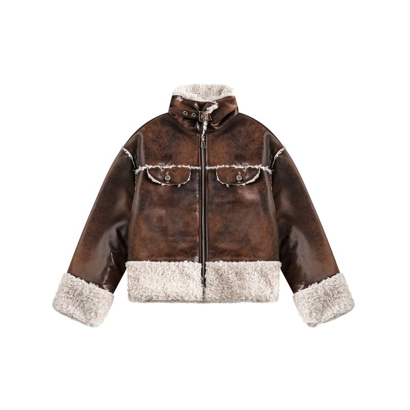 STAFFPICK Pelz Motorrad Damen Winter Trend lockere und verdickte Baumwolljacke MY71_voghion.com