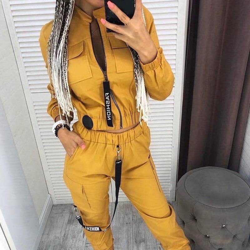 Women's fashion army green leisure two-piece set_voghion.com