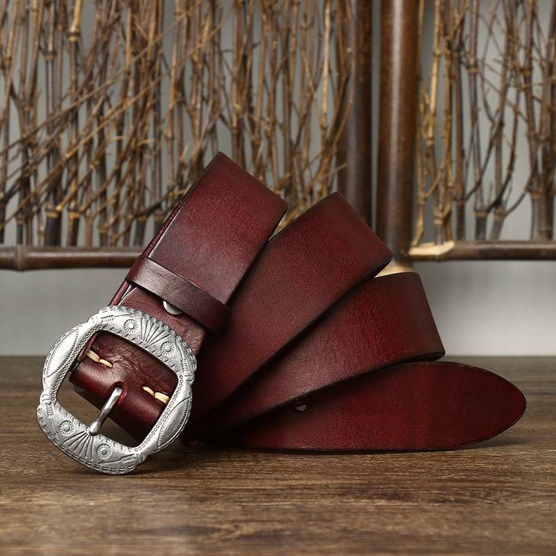 Designer retro personality trend stainless steel leather belt for men leather needle buckle head layer cowhide jeans with casual pants belt for men_voghion.com