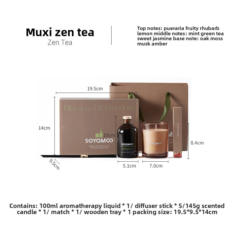 Set regalo profumato al legno di tè Zen - Confezione di fragranze per la casa di lusso da 4 pezzi, candela di cera di soia naturale e diffusore a bastoncini, perfetto come regalo di compleanno e per la festa della donna_voghion.com