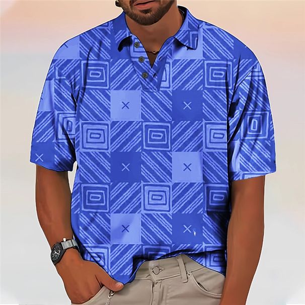 Herrenbekleidung Übergröße Revershemd Geometrisches Muster Nähhemd Druck Mode T-Shirt Kurzarm_voghion.com