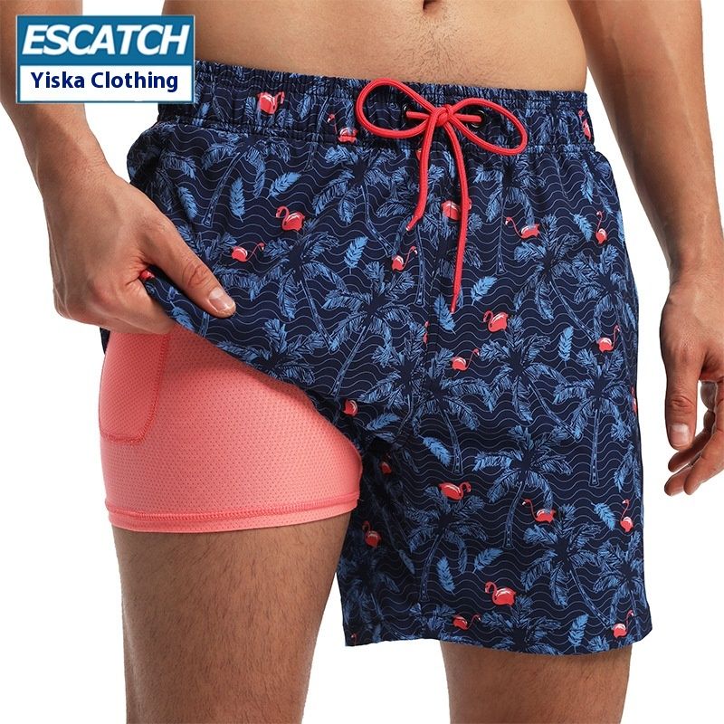 Pink Firebird Nuovi pantaloni da spiaggia da nuoto stampati Pantaloncini sportivi a doppio strato da uomo 2 in 1 Anti imbarazzo Asciugatura rapida_voghion.com