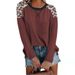 Women's Round Neck Leopard Pattern Patch Pocket T-shirt Long Sleeve Underlay Tops_voghion.com
