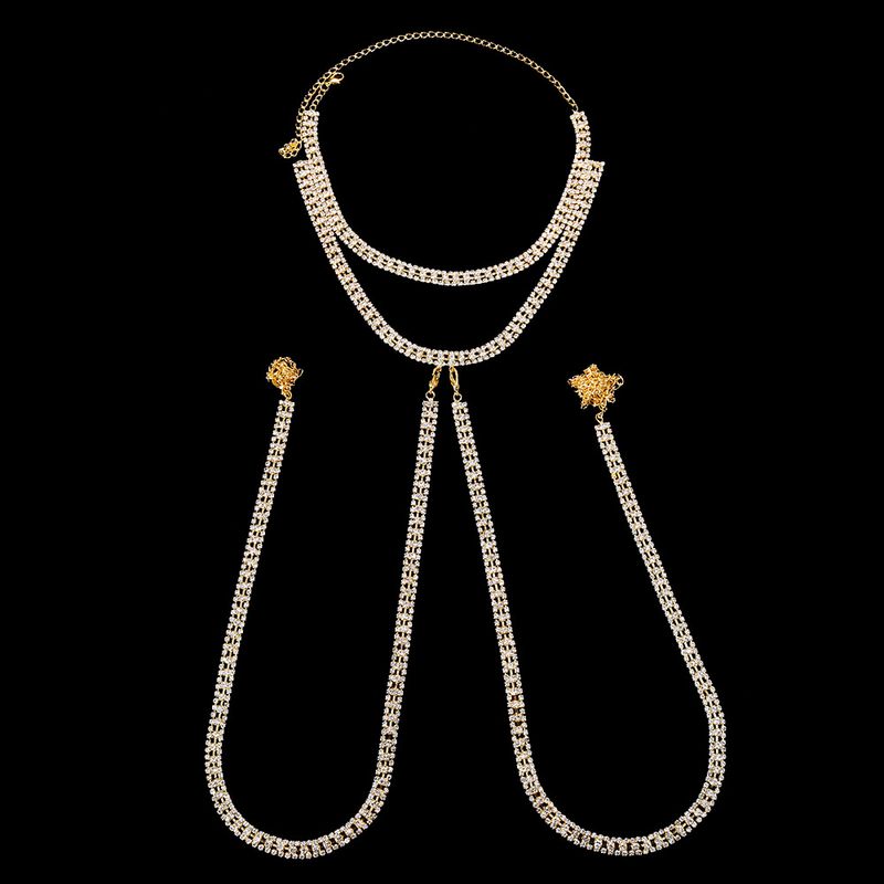 fashion hot selling body accessories women's sexy rhinestone chest chain bikini body chain chain_voghion.com