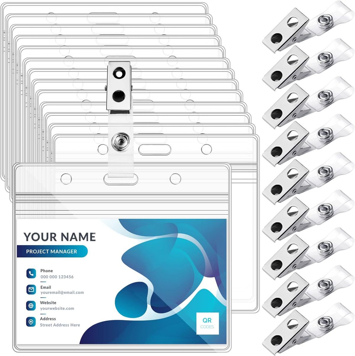 Transparenter Arbeitskartenhalter aus PVC, wasserdicht, weicher Gummi-Arbeitsausweishalter, Arbeitskartenhalter, Brustkartenhalter, Fabrikkartenhalter, Clip, Clip-Schnalle_voghion.com