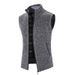 Chaleco de punto grueso con forro polar, cuello vertical y corte ajustado para hombre. Talla grande. Suéter informal a la moda._voghion.com