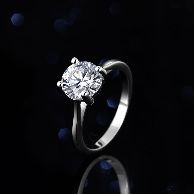 Mo Sang Diamond Female Silver Three Carat Classic Four Claw Ring Tiktok Kwai Live_voghion.com