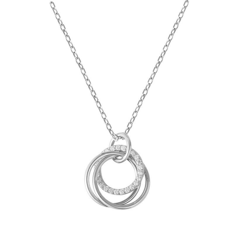 Collana con tre anelli in argento Sterling S925, semplice ciondolo a tre anelli, catena per clavicola_voghion.com