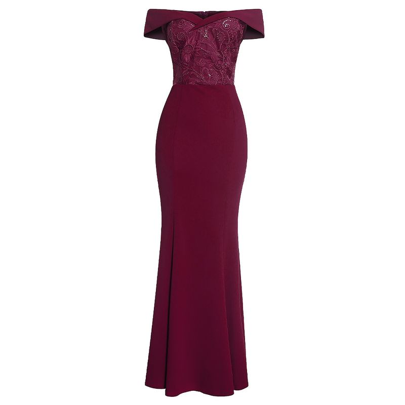 Robe de soirée Sexy pour femmes, grande taille, couleur unie, bretelles, col, épaules dénudées, avec jupe longue traînante_voghion.com